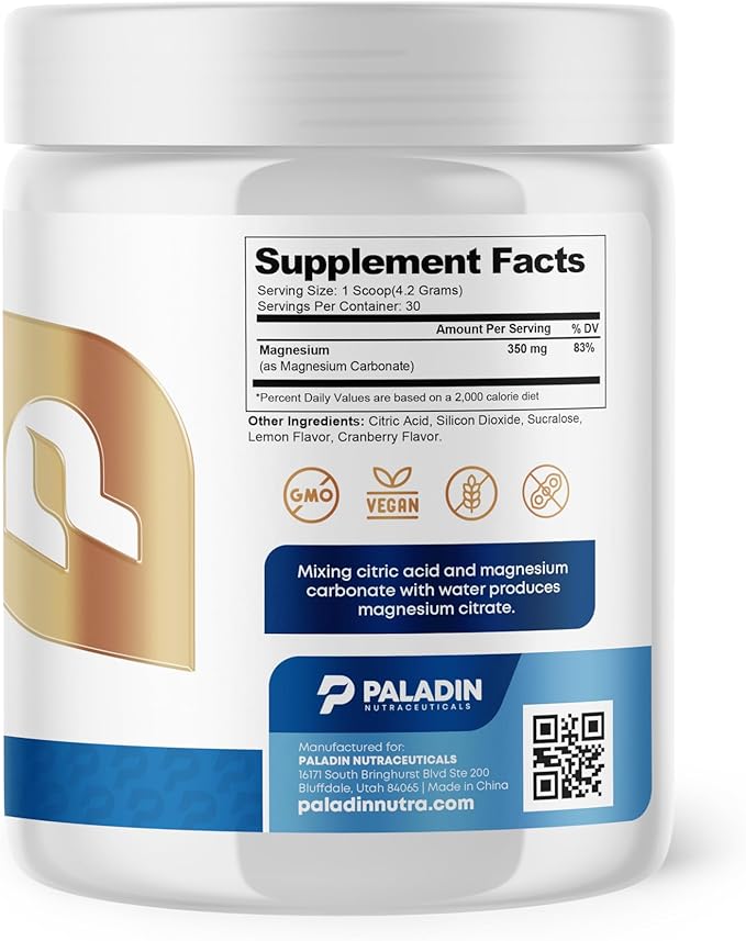 Magnesium Powder - Anti-Stress Drink Mix for Calm & Regularity - Magnesium Citrate Supplement - Relaxation, Muscle & Heart Support - Cranberry Lemonade Flavor - 30 Servings