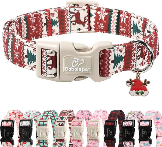 Christmas Dog Collar for Small Dogs - Cute Fair Isle Style Christmas Collars for Dogs, Soft Adjustable Winter Holiday Dog Collars with Quick Release Buckle S