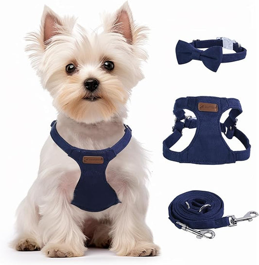 Dog Harness and Leash Set, XS No Pull Adjustable Puppy Harness with Multifunction Denim Blue Dog Leash and Collar, Soft No Choke Escape Proof Pet Harness Vest for Small Dogs and Cats (Denim Blue, XS)