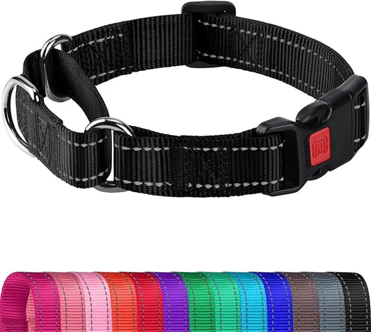 Joytale Martingale Collar for Dogs, Reflective Heavy Duty for Safety, Quick Release Buckle, Adjustable Nylon Collars for Medium Dogs Walking Training, Black, M