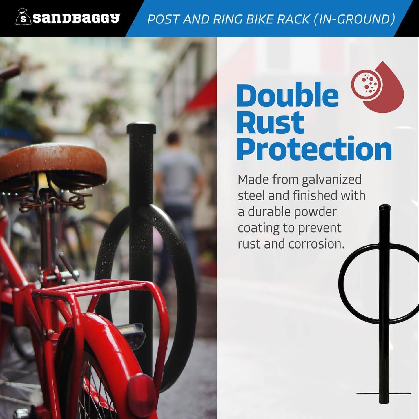 Sandbaggy Post and Ring Rack - In Ground - Commercial Outdoor Bike Parking & Storage Racks (Red, 2)