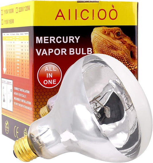 Aiicioo UVB Reptile Light 160W - UVB Light Bulb for Reptile Mercucry Vapor Bulb Heat Basking Lamp Bulb Full Spectrum UVA UVB All in One Sun Lamp for Bearded Dragon Lizard Turtle