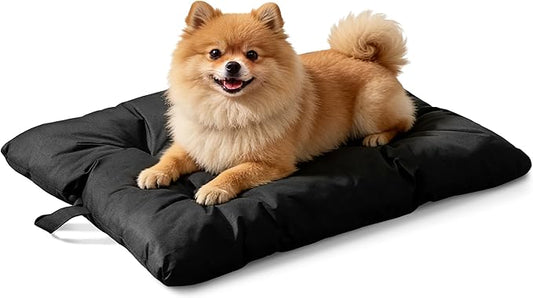Chew Resistant Dog Bed for Small/Medium Dogs - Durable 29”x18” Kennel Pad with Soft Plush Filling, Machine Washable Crate Mat for Aggressive Chewers, Indoor Outdoor Pet Bed, Black