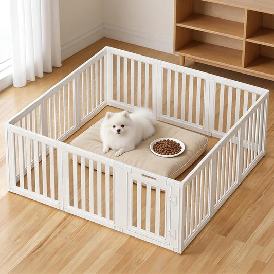 Clear Dog Play Pen,Pet Playpen with Door,Easy to Clean and Install Puppy pens for Both Indoor and Outdoor use (White, 23.6 inch Height, 12 Panels)