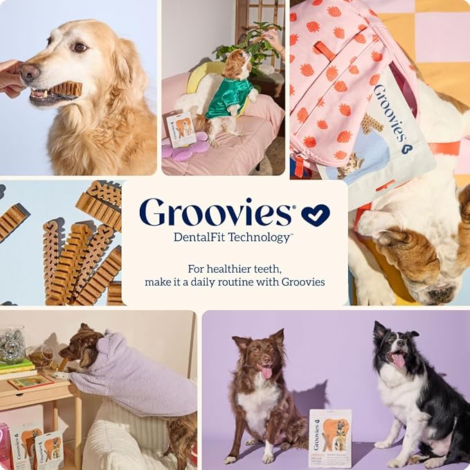 Groovies Original Dog Dental Chew Individually Wrapped Medium (25 ea)