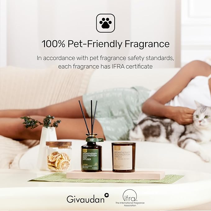 Reed Diffuser for Pet Odor Elimination, Lavender Cedar, Non-Toxic & Pet-Friendly Air Freshening, 6 Oz