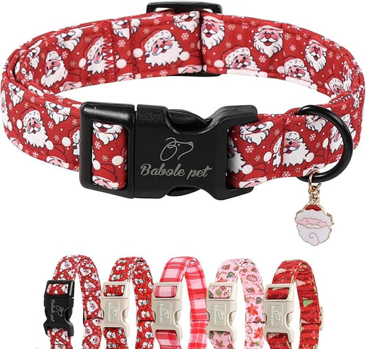 Christmas Dog Collar - Cute Red Santa Christmas Puppy Collar with Safety Buckle, Soft Adjustable Holiday Dog Collars for Small Medium Large Dogs M