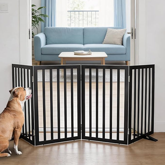 Dog Gate Indoor, Freestanding Dog Fence for The House, Doorways, Hallways,or Stairs,Pet Gate Foldable Wooden,Expandable 32" Height 4 Panels,Black