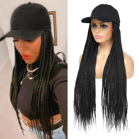 Yunkang Braided Baseball Cap Wig Box Braid Hair Extensions With Hat Ombre Color Synthetic Hair Cap Wig With 24Inch Long Braiding