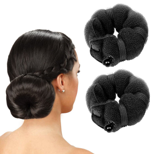 Goldrose Beauty Magic Hair Styling Buns - 2 Piece Perfect Donut Chignon Bun Maker Clip Hair Curler Styler Accessory 2 Small (Bla