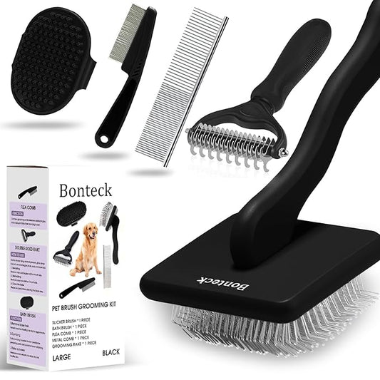 Dog Slicker Brush for Dogs Grooming Kit 4PCS | Large Dog Brush for Goldendoodles Poodles Doodles | Long Pin Haired Brush | Poodle Brushes and Comb (Black)