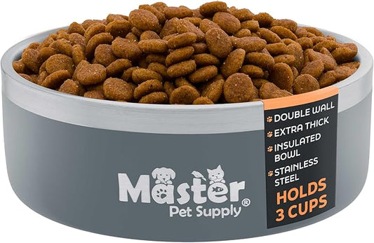 Master Pet Supply Stainless Steel Dog Bowls - 25 oz, Heavy Duty - Graphite, Double Wall Extra-Thick Insulated, Non-Slip Pet Water Bowl for Dogs, Cats & Pets, Anti Rust Metal, Dish Washer Safe