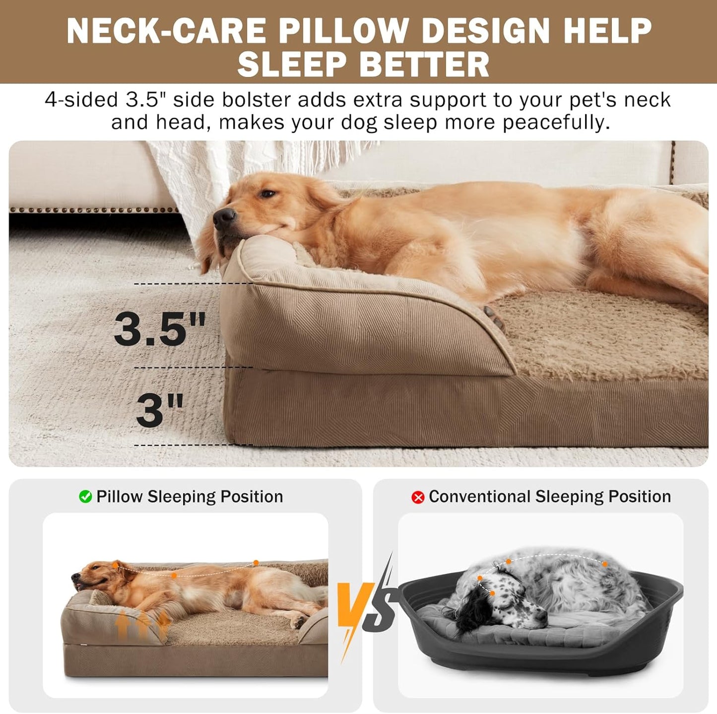 INVENHO Orthopedic Large Dog Bed, Washable Waterproof, Egg-Crate Foam Dog Couch Bed with Washable Removable Cover, Waterproof Lining and Nonskid Bottom