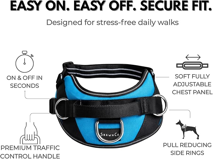 ShawnCo Essential Dog Harness, No-Pull Pet Vest with 3 Leash Clips, No Choke, Reflective, Adjustable and Padded, for Easy Walking and Training for Small, Medium and Large Dogs (Moonglow, M)