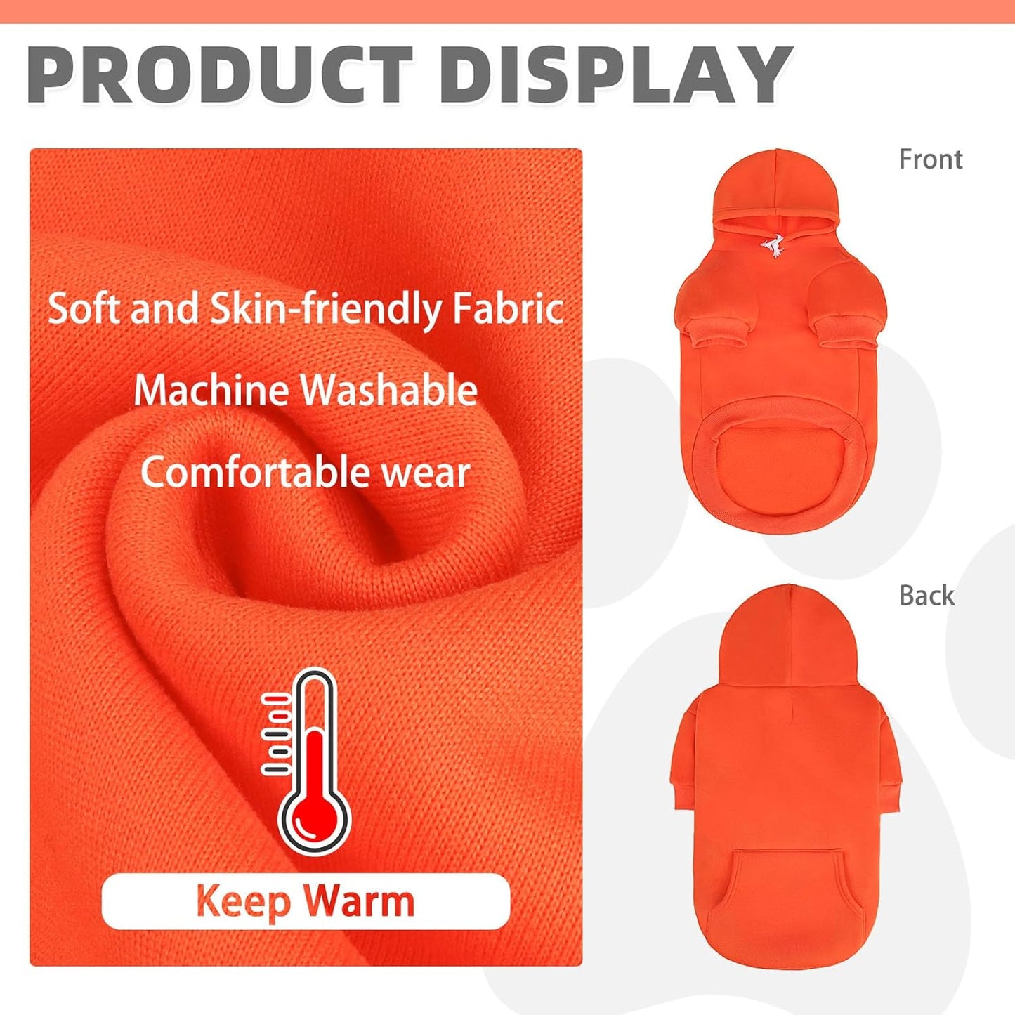 KOOLTAIL Fall Dog Hoodie - Soft & Warm Dog Thanksgiving Sweater with Leash Hole and Pocket, Pet Winter Coat, Cold Weather Clothes Sweatshirt for Small Medium Large Dogs Puppy Cat Boys Girls, Orange XL