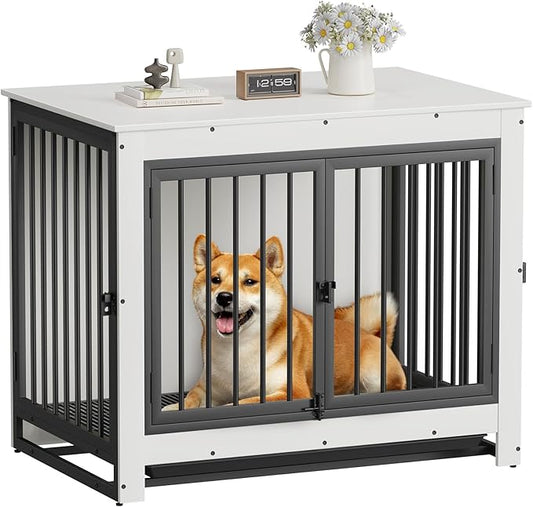 Dog Crate Furniture, 38 Inch Indoor Dog Kennel for Medium Dogs Up to 50 LBS, Heavy Duty Wooden Pet Cage End Table with 3 Doors, Alloy Steel Frame & Removable Tray