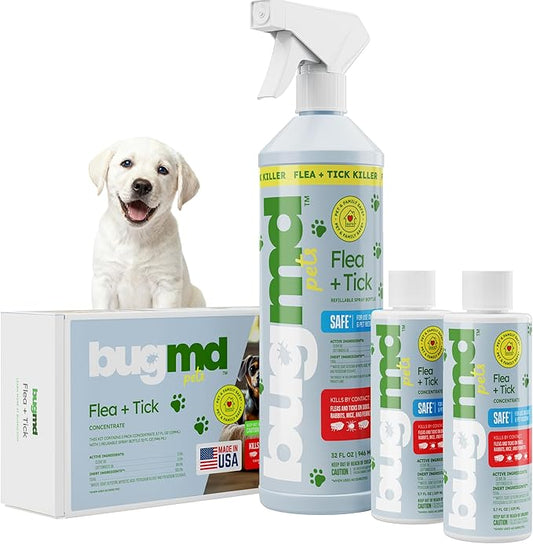 BugMD Flea and Tick Concentrate (3.7 oz, 2 Pack) – Essential Oil Formula for Dogs, Controls Fleas, Ticks & Mites, Safe for Pet Beds, Kennels & Home Use