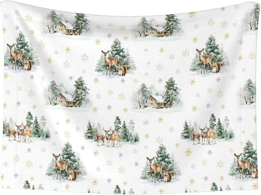 Cabin Blanket for Dogs Cats - Winter Throw Blanket 30x20 Moose Snowflake Pet Couch Blankets for Puppy