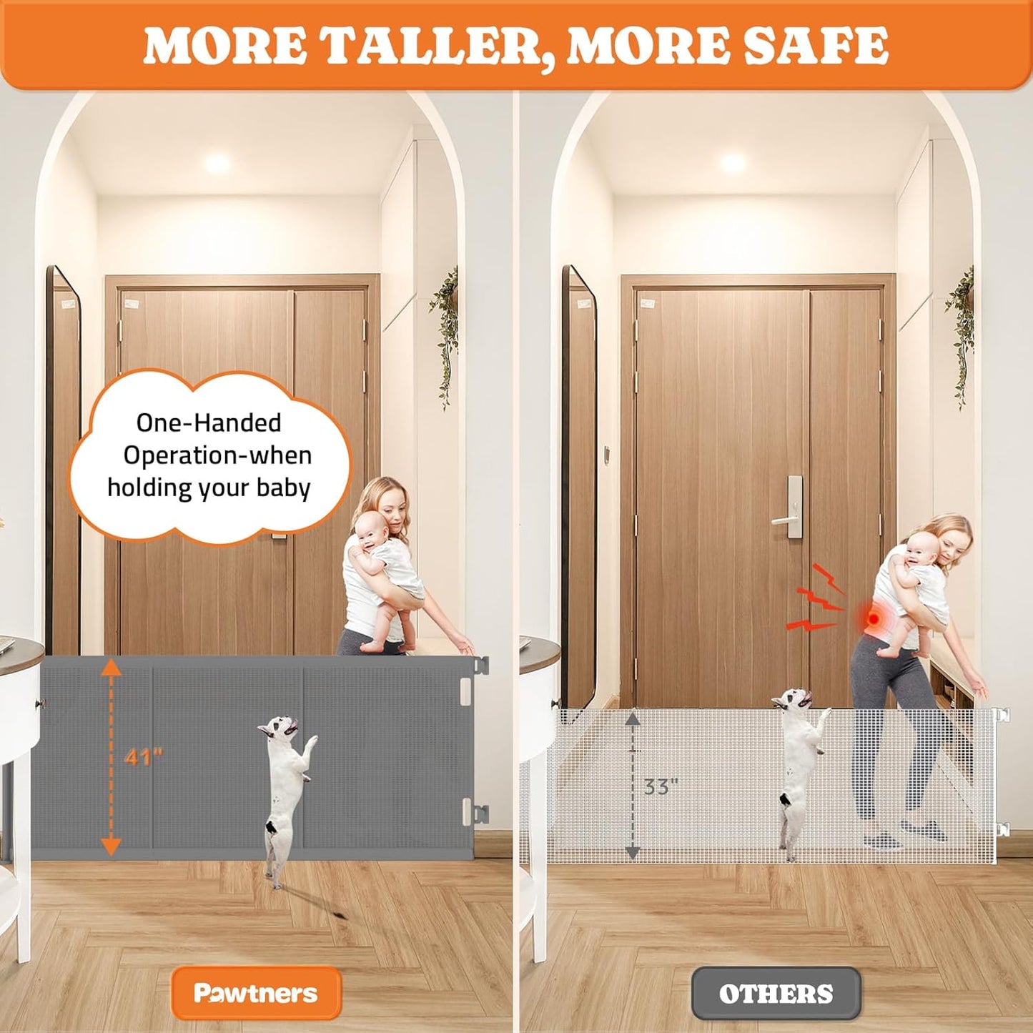Upgrade 200" Retractable Baby Gates Extra Wide with Reinforced Strips, Mesh Retractable Dog Gate for Garage, 41" Tall Retractable Gate Indoor Outdoor for Pet and Baby-Grey