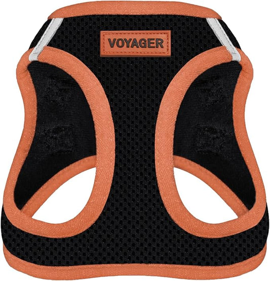Best Pet Supplies - All Weather Mesh/Plush, Reflective, No Pull Harness for Small, Medium Dogs, Cats - Secure with Hook & Loop Fastener, Buckle, Double D-Rings - Black/Orange Trim, XS