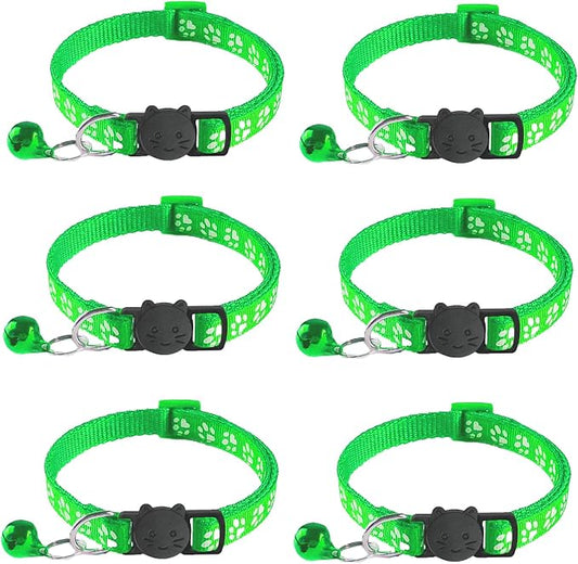 6 Pack Breakaway Cat Collar with Bells, Claw Print Design, Safety Buckle Kitten Collars, 0.4 Inches Width Lightweight, Adjustable 7.5-12.5 Inches Suitable for Girl Boy Cats