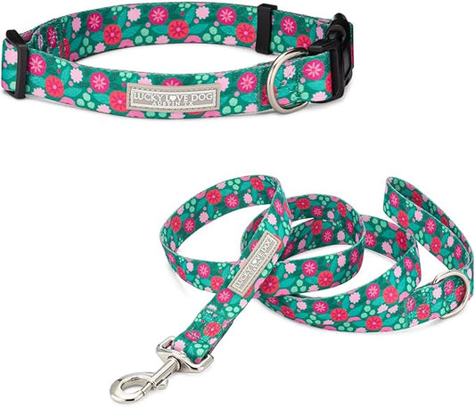 Lucky Love Dog - Adjustable Dog Collar and Leash Set with Easy Click Buckle for Medium Dogs, Durable, & Comfortable Collar for Male & Female Dogs, Puppies & Adult Ones - Penny Combo, Medium