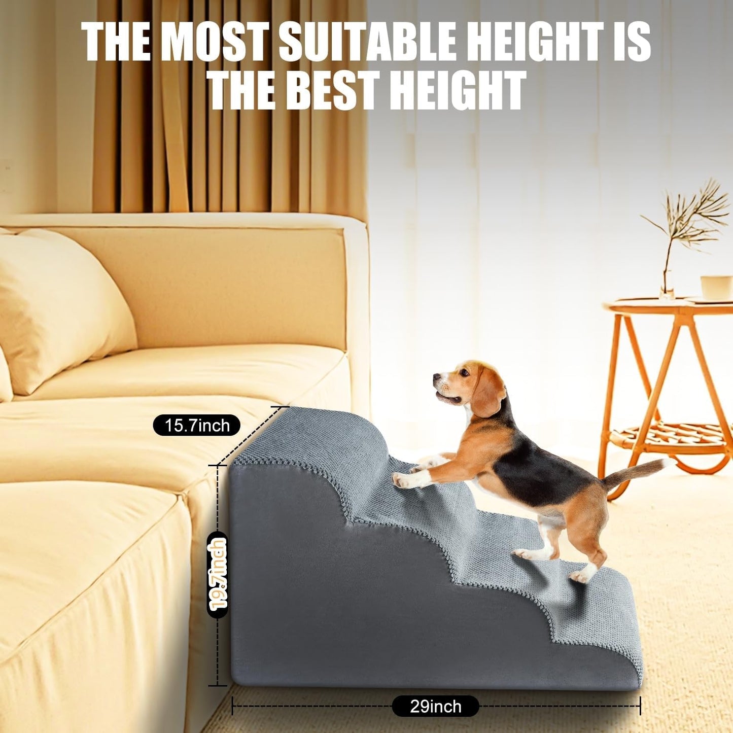 Chic Threads Dog Stairs for High Beds, 4-Step Dog Steps for Couch, Pet Stairs for Small Dogs and Cats, Non-Slip, Stable Indoor Dog Steps for high Bed