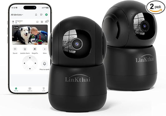 Pet Camera Indoor, Security Camera Wireless with 2k 360 Translation 90 Tilt Auto Tracking Motion Detection Night Vision Live Notice Schedule Share View, Pet Camera With Phone App 2.4GHz, 2 Pack