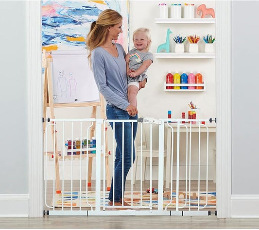 Regalo Safety 29-56" Extra Wide Baby Gate for Doorways & Bottom of Stairs, Pressure Mounted Baby Gate with Door for Babies, Toddlers & Pets, Tested & Safe for 30 Years, American Designed and Owned