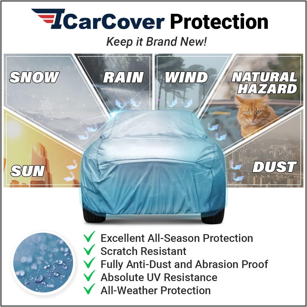 iCarCover Premium Car Cover for 1975-1977 Pontiac Astre 2-Door, 4-Door Heavy Duty Waterproof All-Weather Automobiles Custom Fit Indoor Outdoor UV Snow Protection Covers with Straps and Bag