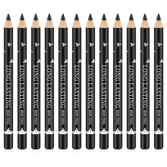 Go Ho 12 Pcs Black Eyebrow Eyeliner Pencils Makeup Pen,Sweatproof Eye Brow Pencil Black,Long-Lasting Nice Color Eye Brow Gel Pen