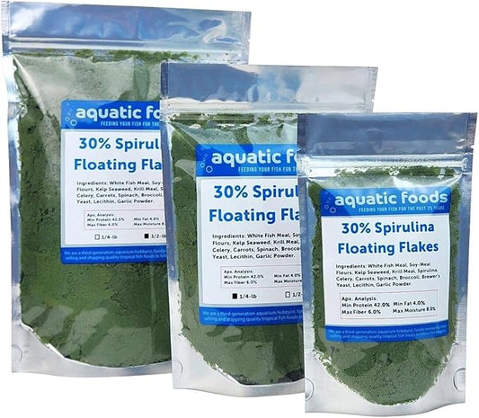 Aquatic Foods Inc. 30% Spirulina Premium Flakes for African Cichlids, All Central and South American Cichlids, Koi, Pond Fish, All Community Tropical Fish...WL…1-lb Poly Bag