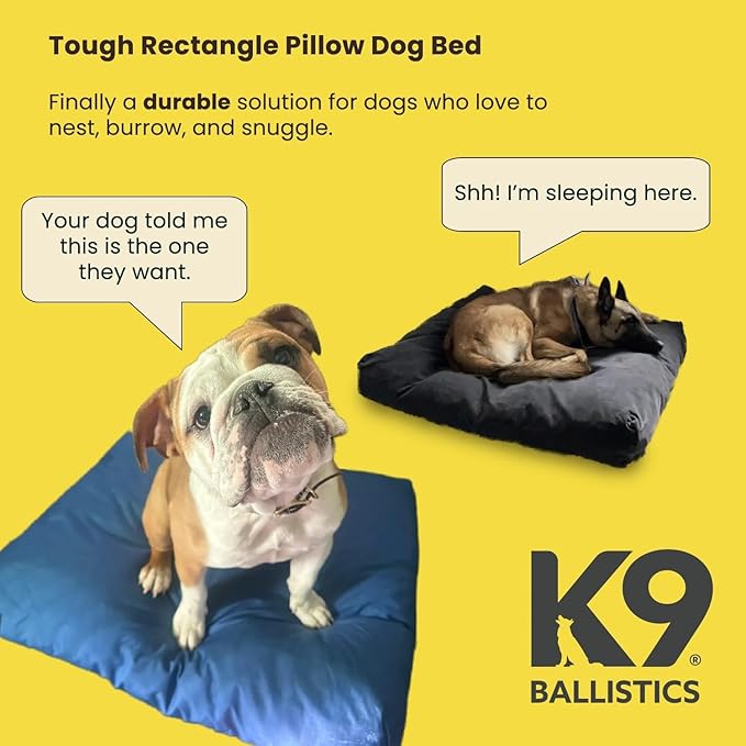 K9 Ballistics Tough Rectangle Pillow Dog Bed - Removable Cover, Washable, Durable & Water Resistant Dog Bed - Large, Titanium Premium Finish