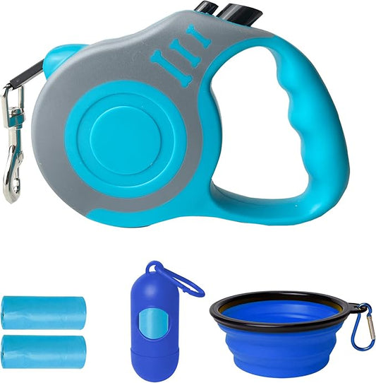 Retractable Dog Leash Automatic Telescopic Tractor Dog Tape, Pet Tape 10/16 FT Durable and Convenient, with Folding Bowl, Dispenser, Rubbish Bags, Suitable for Small and Medium Dogs