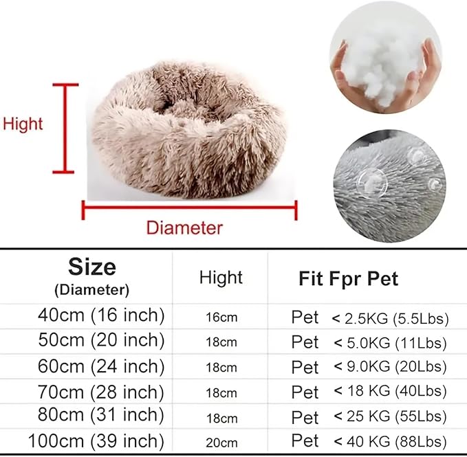 Calming Dog Bed for Small Dogs, Calming Donut Cuddler Pet Bed Anti Anxiety Round Dog Bed Fluffy Plush Faux Fur Cat Bed,Grey+White,35.5IN