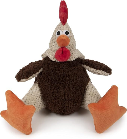 goDog, Checkers Fat Rooster, Squeaker Dog Toy, Chew Resistant, Durable Plush, Soft, Tough, Reinforced Seams, Brown, Large