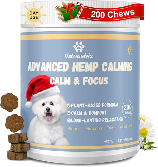 Calming Chews for Dogs, Dog Calming Chews to Help Reduce Stress, Dog Anxiety Relief Soft Chews for Fireworks, Storms, Thunder, Barking, Separation, 200 Count
