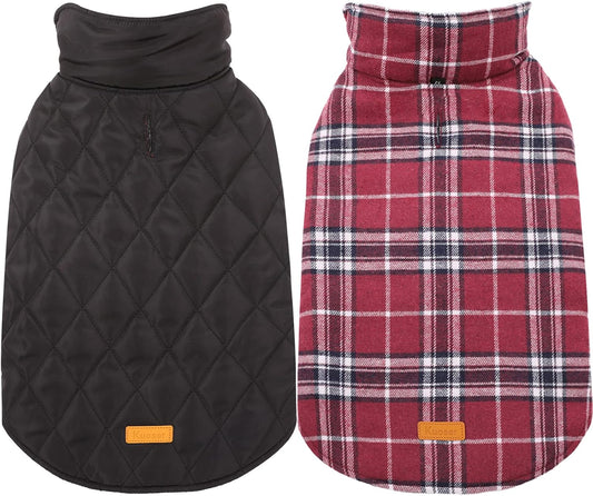 Kuoser Waterproof Dog Coat, Reversible Dog Jacket for Large Dogs, Adjustable Durable Doggie Winter Coat for Groowing Puppies Warm Puppy Cold Weather Apparel, Red L