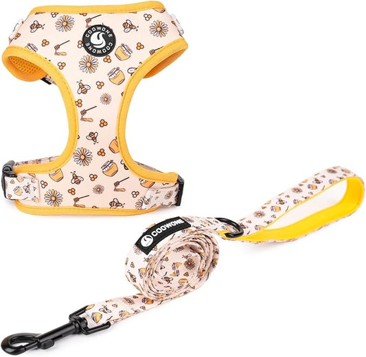 Dog Cat Harness and Leash Set, Puppia Soft Mesh Padded and Adjustable Puppy Vest Cute Dog Clothes Escape Proof Easy Walk Pet Accessories (Honeybee, XS (Neck 9"-11"; Chest 11"-13"))