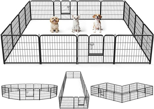 DUMOS Dog Playpen Indoor, Metal 24 Inch 16 Panels Foldable Pet Fence with Door, Outdoor Small Medium Large Dog Puppy Portable Exercise Play Pen for RV Camping, Trips, Play Yard