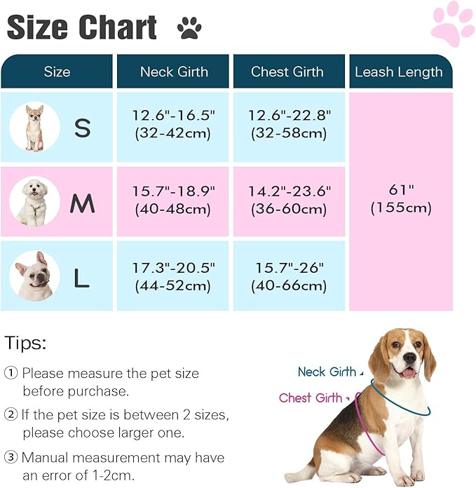 Pawaboo Small Dog Harness and Leash Set, Puppy Harness X-Frame No Pull No Choke, Dog Vest Harness Adjustable for Small Medium Sized Dogs, Soft Breathable Pet Harness for Walking Outing (M, Blue)