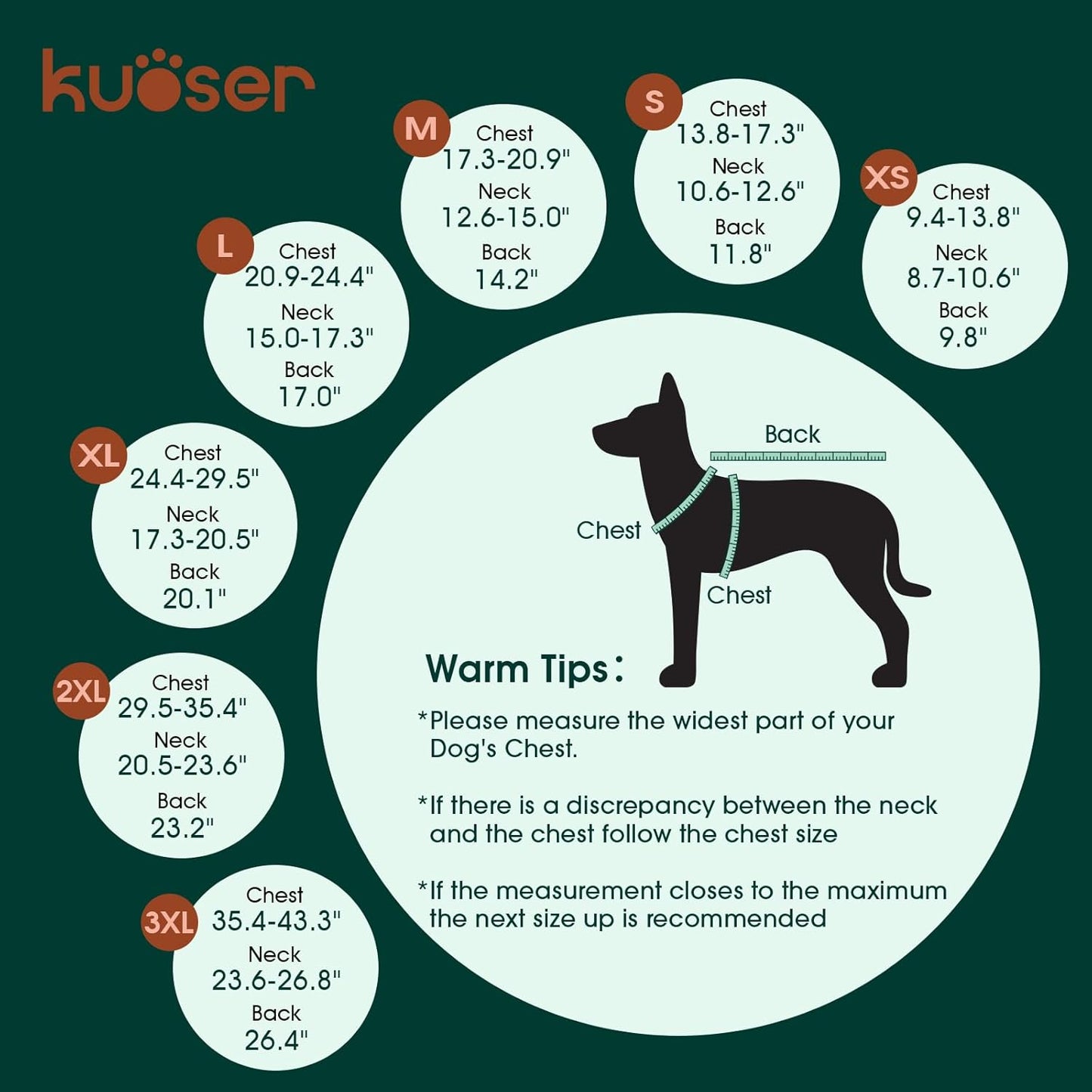 Kuoser Waterproof Dog Coat, Reversible Dog Jacket for Small Dogs, Adjustable Durable Doggie Winter Coat Warm Cozy Puppy Cold Weather Apparel from Small to Large Breed, Bright Red S