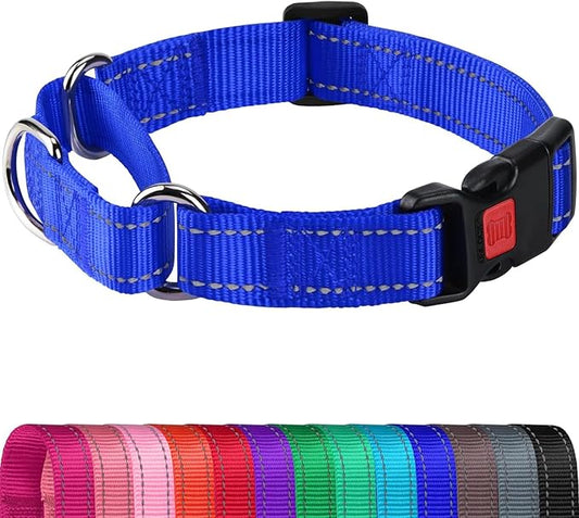 Joytale Martingale Collar for Dogs, Reflective Heavy Duty for Safety, Quick Release Buckle, Adjustable Nylon Collars for Medium Dogs Walking Training, Navy Blue,M