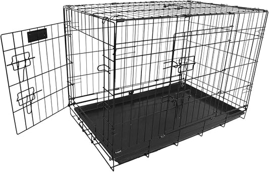 Elevon Foldable Double Door Dog Crate with Leak-Proof Track, 30-Inch