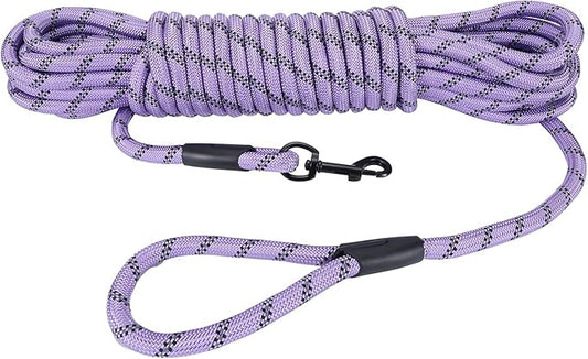 Long Dog Leash for Training 20Ft-Reflective Nylon Rope with Swivel Hook-Recall Agility Lead for Large Small Medium Dogs Outside Walking Hiking-Purple Diam 1/2"