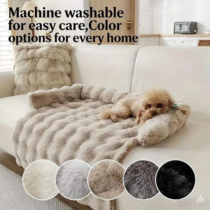 Dream Cloud Pet Sofa Bed Machine Washable Waterproof Supportive Comfort Non-Slip Plush Pet Couch Bed with Raised Edge for Sofa Car Floor, Small Medium Dogs Cats, Furniture Protector (Coffee)
