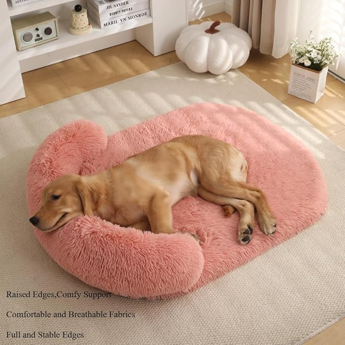 Calming Dog Bed - Fluffy Plush Mat with Removable Washable Cover | Furniture Protector for Large Dogs & Cats(Dark Grey,21.65X15.75X4.33in)