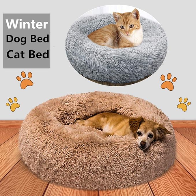 huraty Plush Dog Bed for Small Medium Dogs, Fluffy Donut Round Pet Cat Beds, Anti-Slip & Anti-Anxiety, 24 Inch for Puppy and Kitties, Apple Green, M