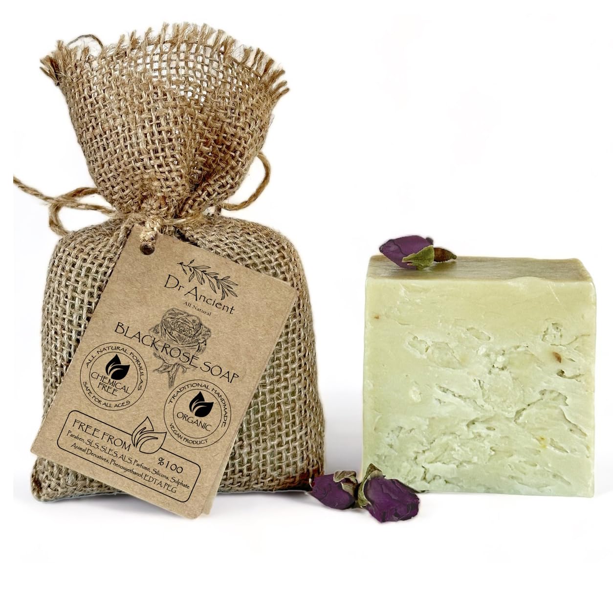Dr.Ancient Black Rose Soap Bar Organic Natural Vegan Traditional Handmade Antique - Makeup Remover, Skin Cleanser - Absolutely N