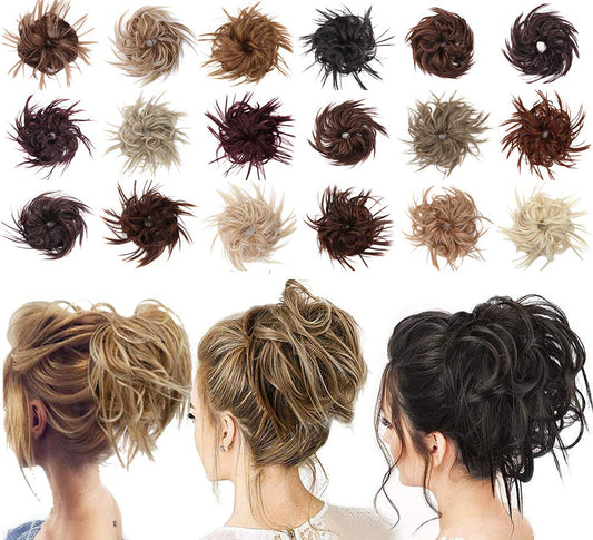 Tousled Updo Messy Bun Hair Piece Scrunchies Synthetic Wavy Extension Ponytail With Elastic Rubber Band Hairpiece Updo Extension